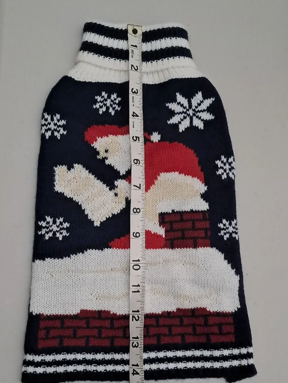 Navy & Red Santa Chimney Knit Dog Sweater Size Small